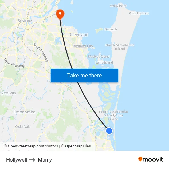 Hollywell to Manly map