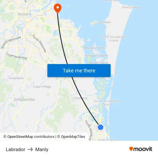 Labrador to Manly map