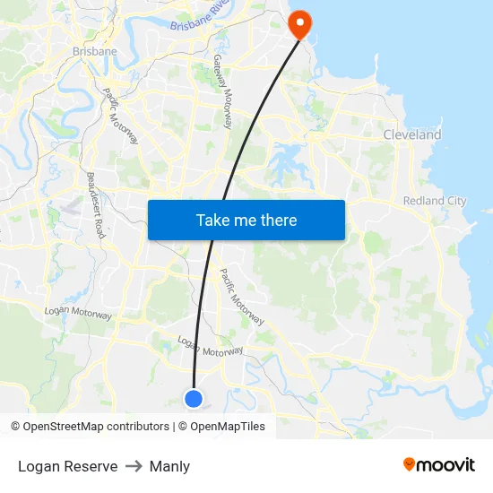 Logan Reserve to Manly map