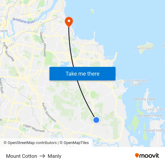 Mount Cotton to Manly map