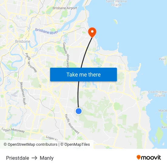 Priestdale to Manly map