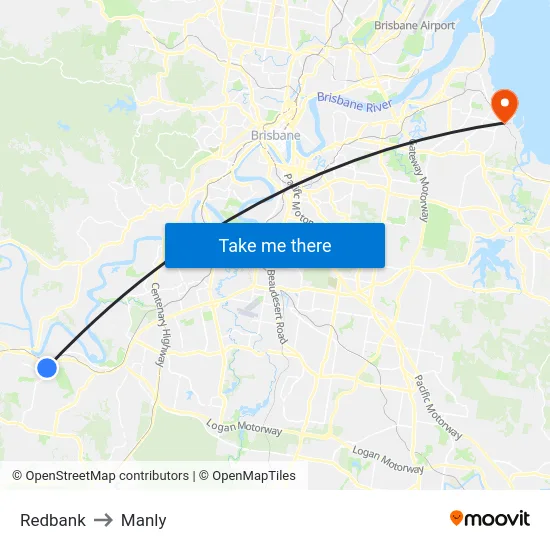 Redbank to Manly map