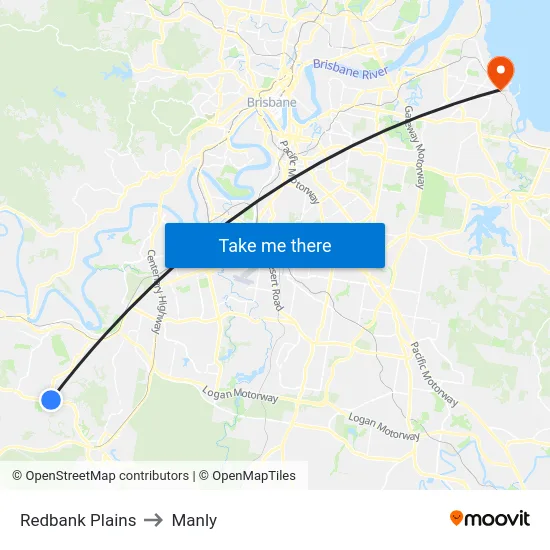 Redbank Plains to Manly map