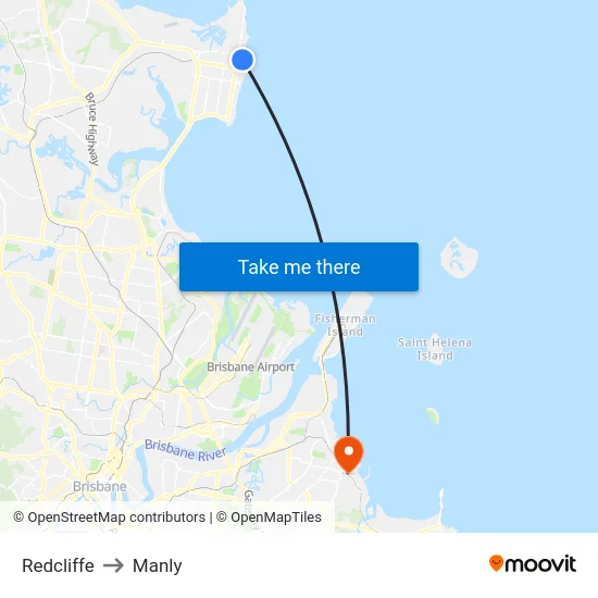 Redcliffe to Manly map