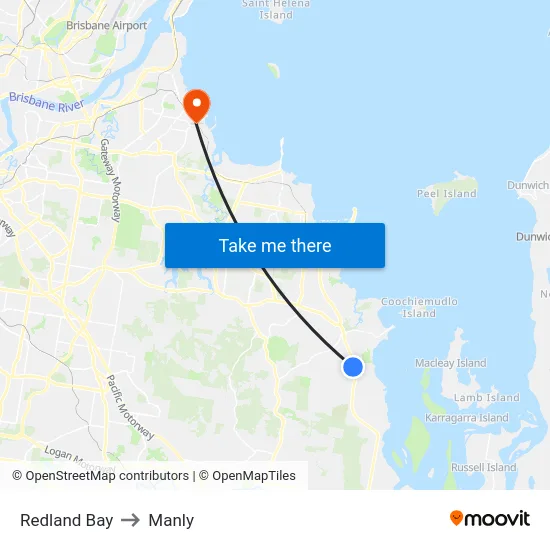 Redland Bay to Manly map