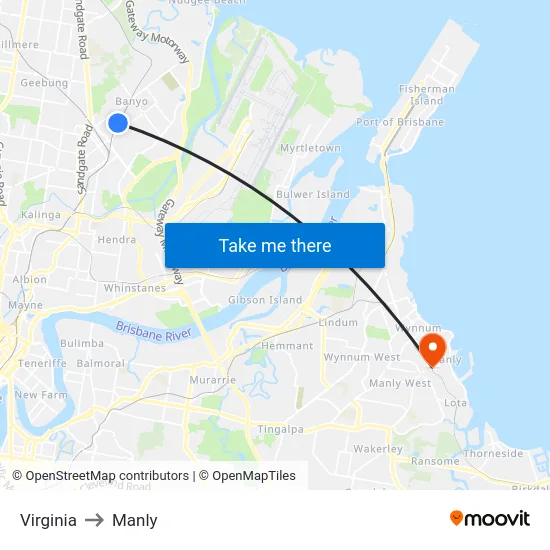 Virginia to Manly map