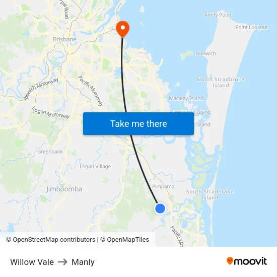Willow Vale to Manly map