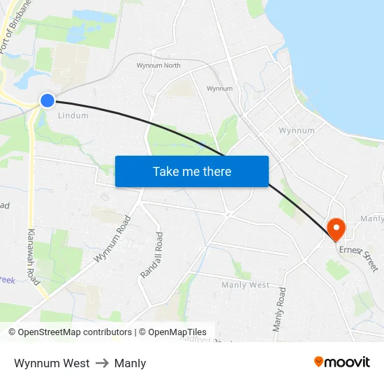 Wynnum West to Manly map