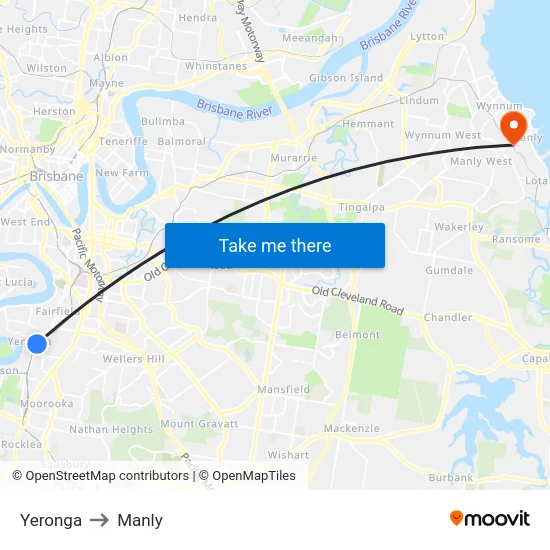 Yeronga to Manly map