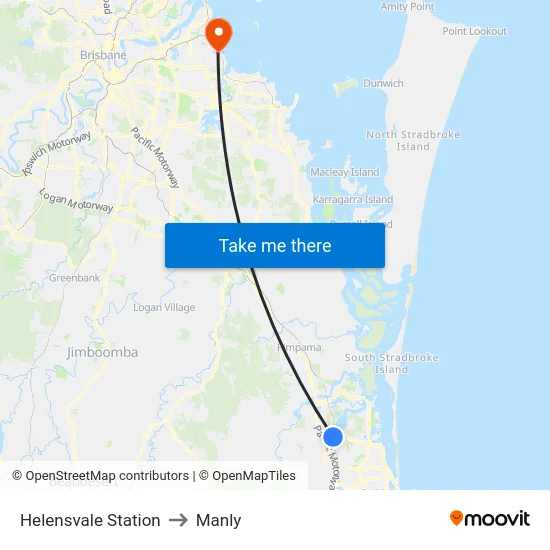 Helensvale Station to Manly map