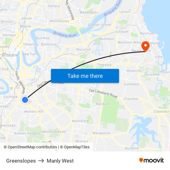 Greenslopes to Manly West map