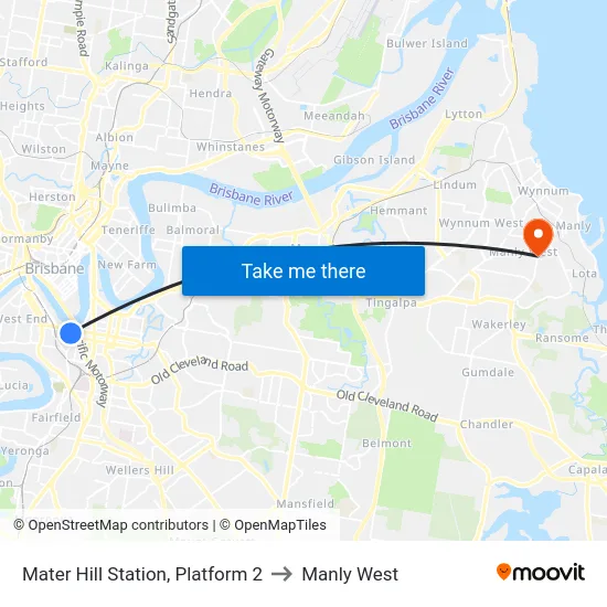 Mater Hill Station, Platform 2 to Manly West map