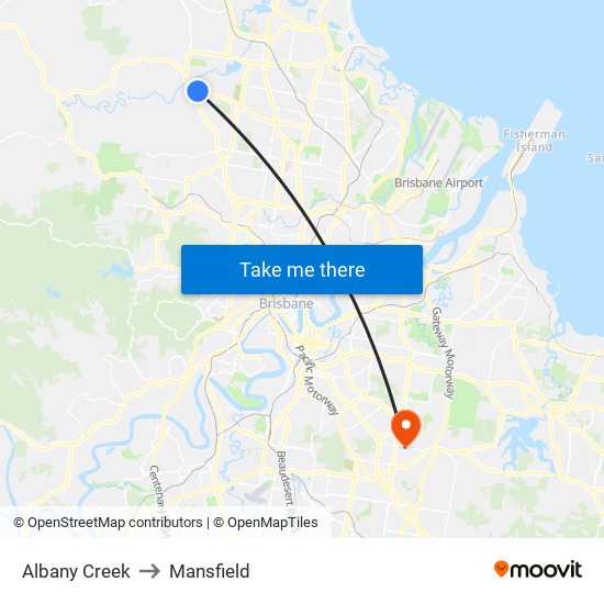 Albany Creek to Mansfield map
