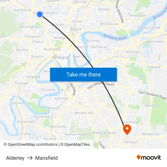 Alderley to Mansfield map