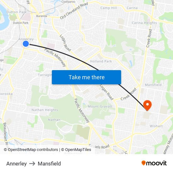 Annerley to Mansfield map