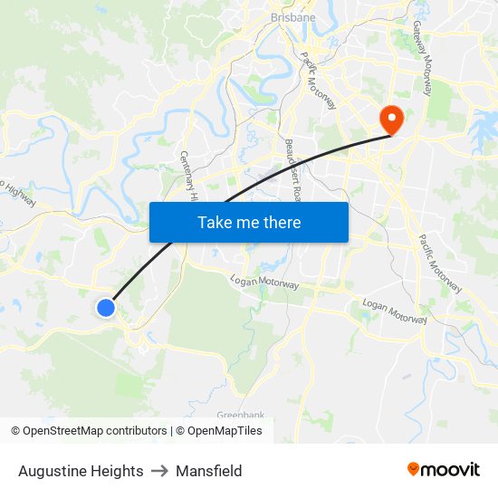 Augustine Heights to Mansfield map