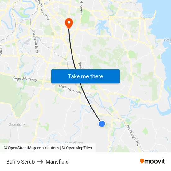 Bahrs Scrub to Mansfield map