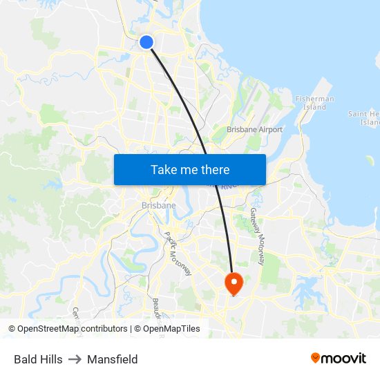 Bald Hills to Mansfield map