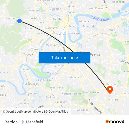 Bardon to Mansfield map