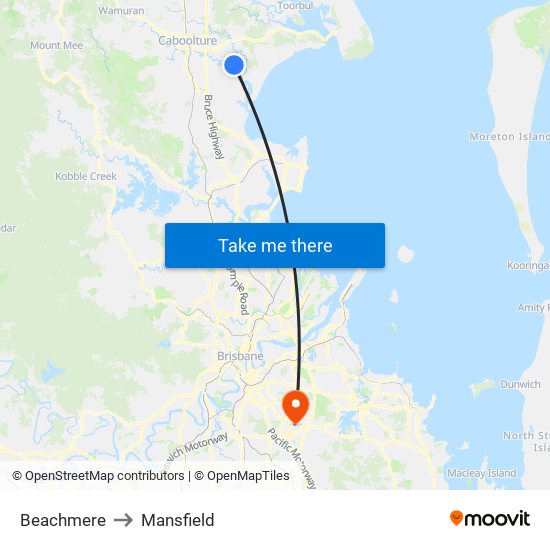 Beachmere to Mansfield map