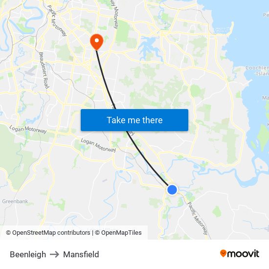 Beenleigh to Mansfield map
