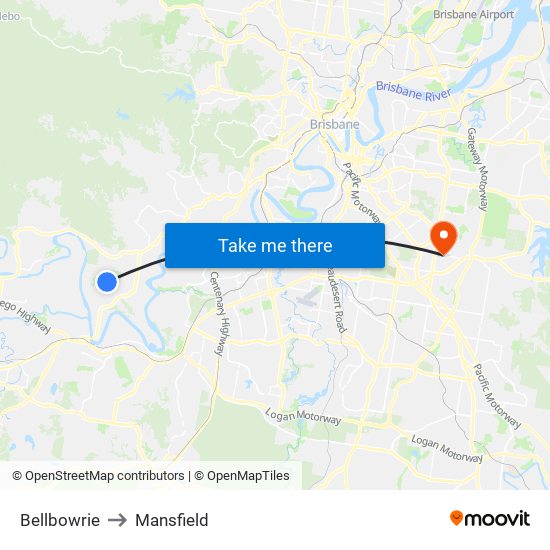 Bellbowrie to Mansfield map