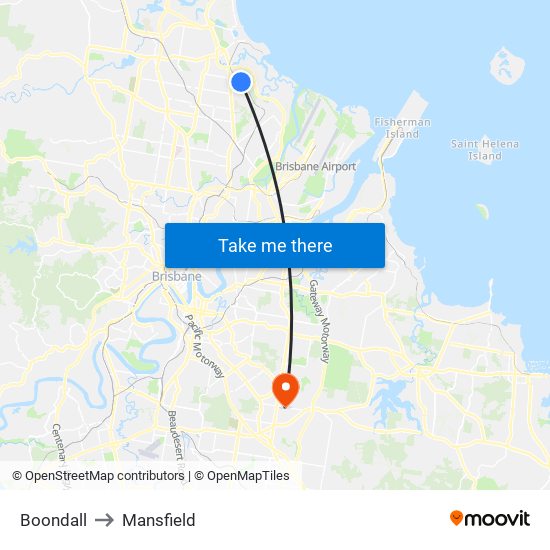 Boondall to Mansfield map