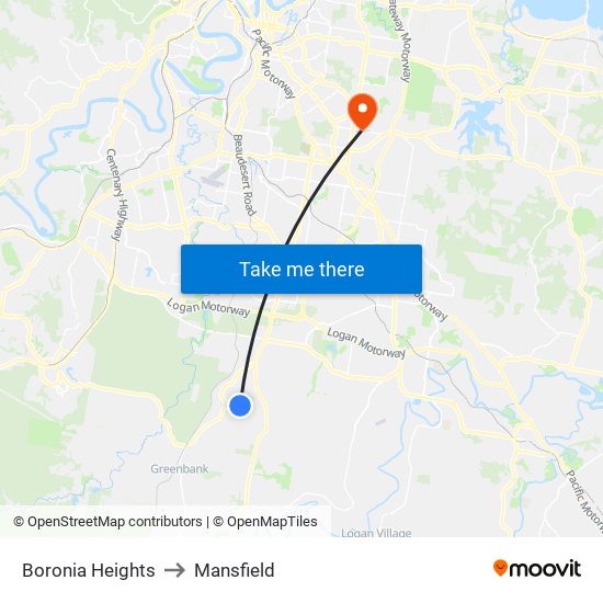 Boronia Heights to Mansfield map