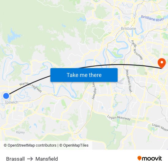 Brassall to Mansfield map