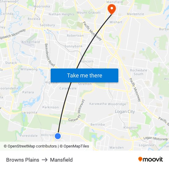 Browns Plains to Mansfield map