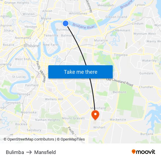 Bulimba to Mansfield map