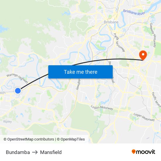 Bundamba to Mansfield map