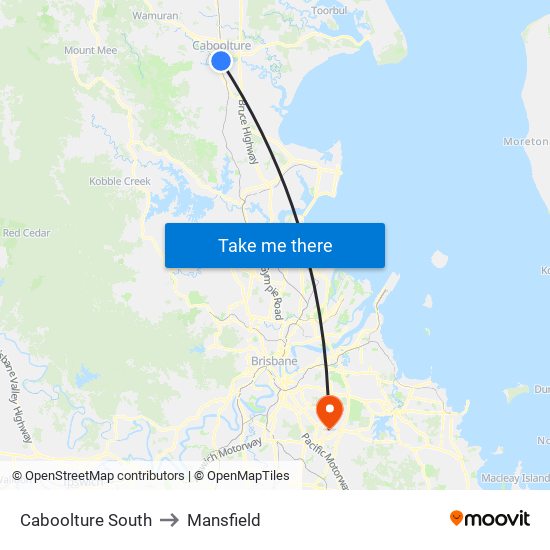 Caboolture South to Mansfield map