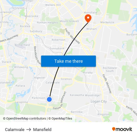 Calamvale to Mansfield map
