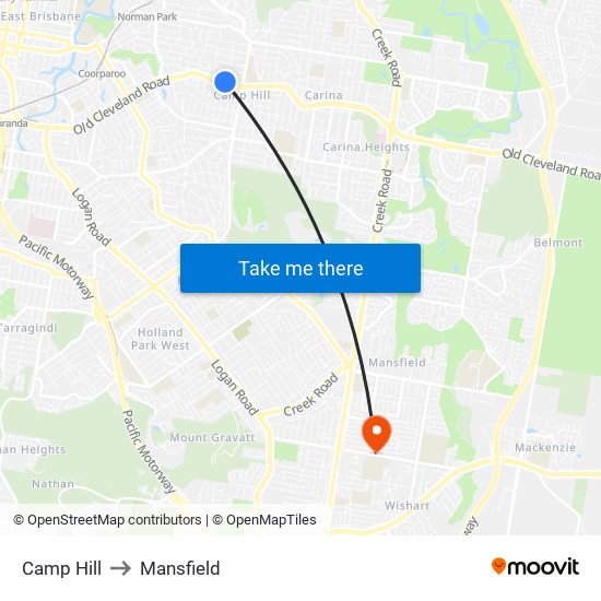 Camp Hill to Mansfield map