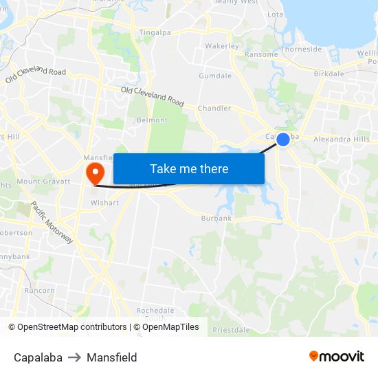 Capalaba to Mansfield map