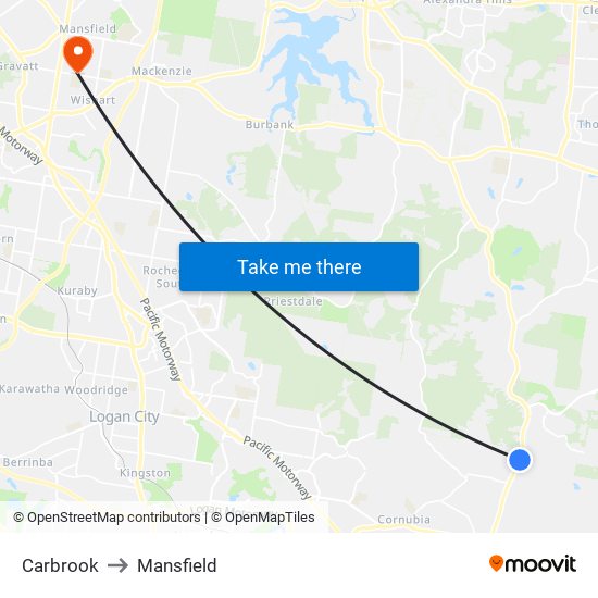 Carbrook to Mansfield map