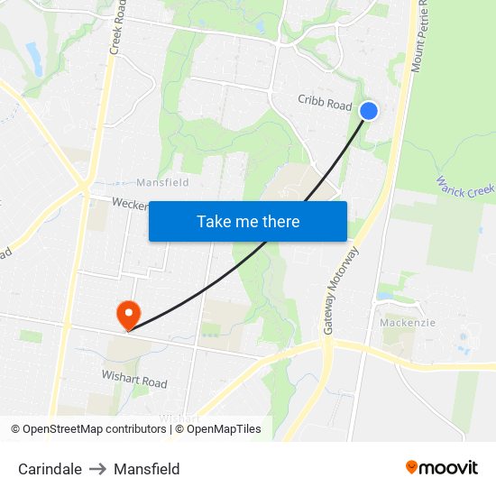 Carindale to Mansfield map