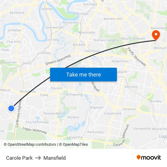 Carole Park to Mansfield map