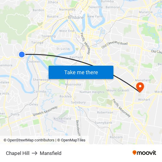 Chapel Hill to Mansfield map