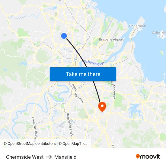 Chermside West to Mansfield map