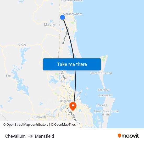 Chevallum to Mansfield map