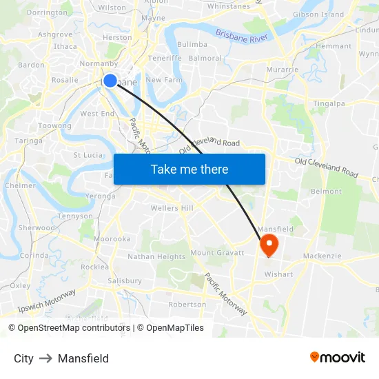 City to Mansfield map