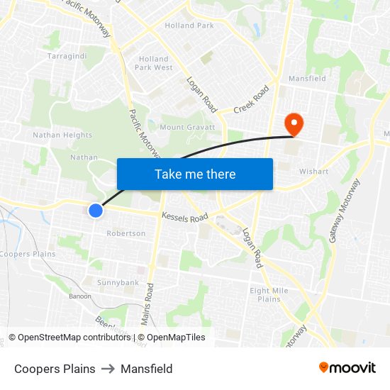 Coopers Plains to Mansfield map