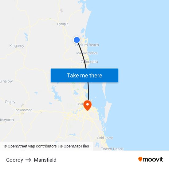 Cooroy to Mansfield map