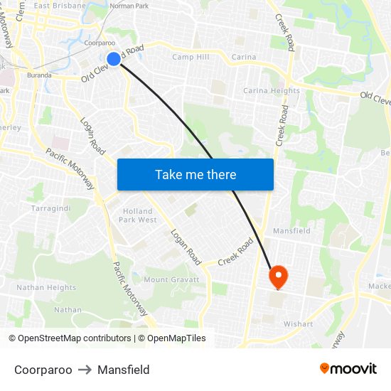 Coorparoo to Mansfield map