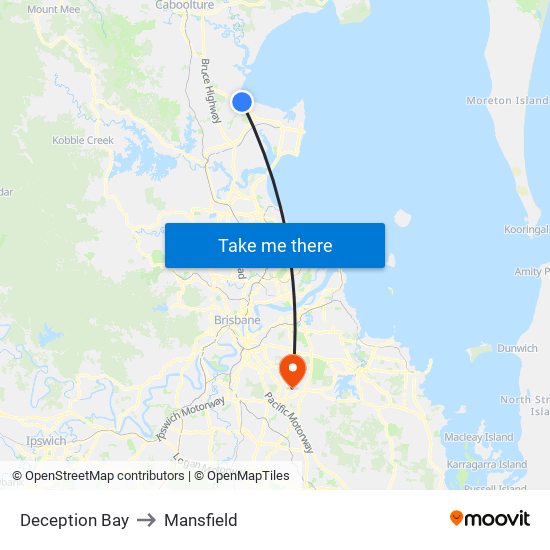 Deception Bay to Mansfield map