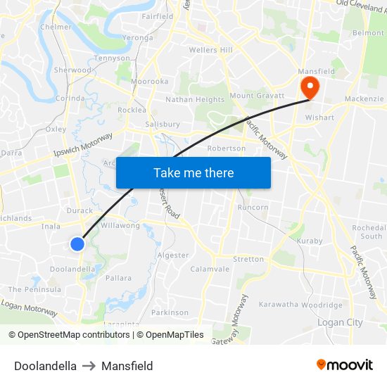 Doolandella to Mansfield map