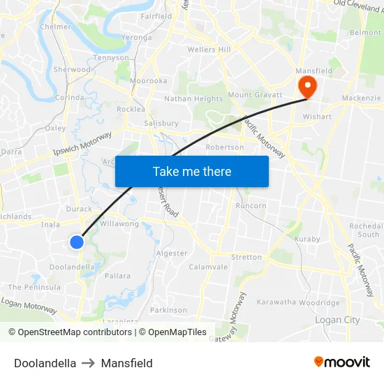 Doolandella to Mansfield map