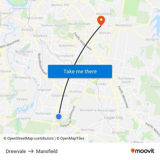 Drewvale to Mansfield map